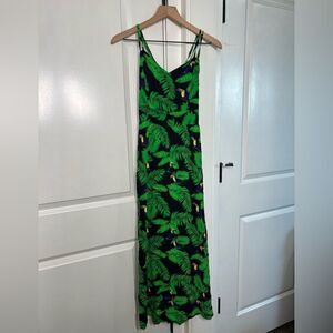 Tropical maxi dress black and green size small vacation dress Hawaii P461
